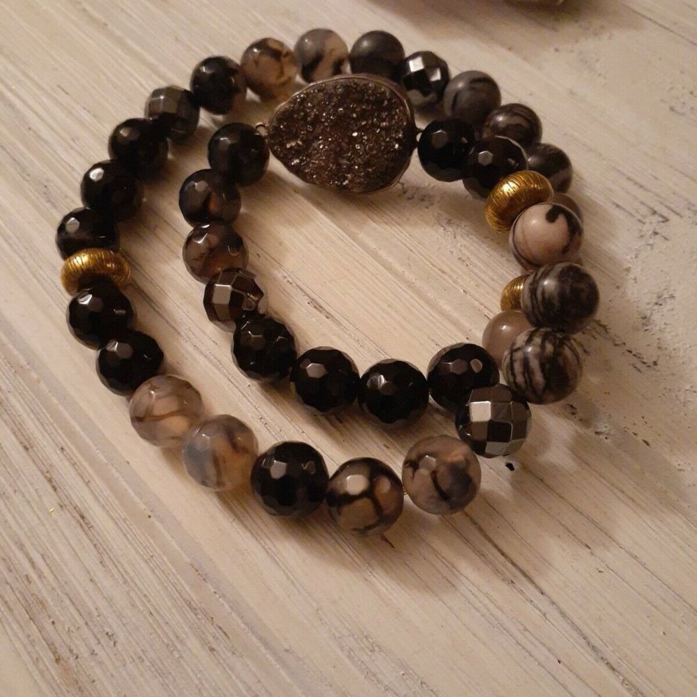 Silpada Retired Sterling Silver Ode to Geode Gemstone Stretch Wrap Bracelet B307